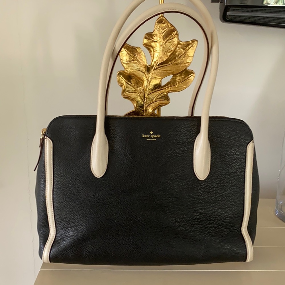 Kate Spade Leather Black- Bone Trim Purse/Tote